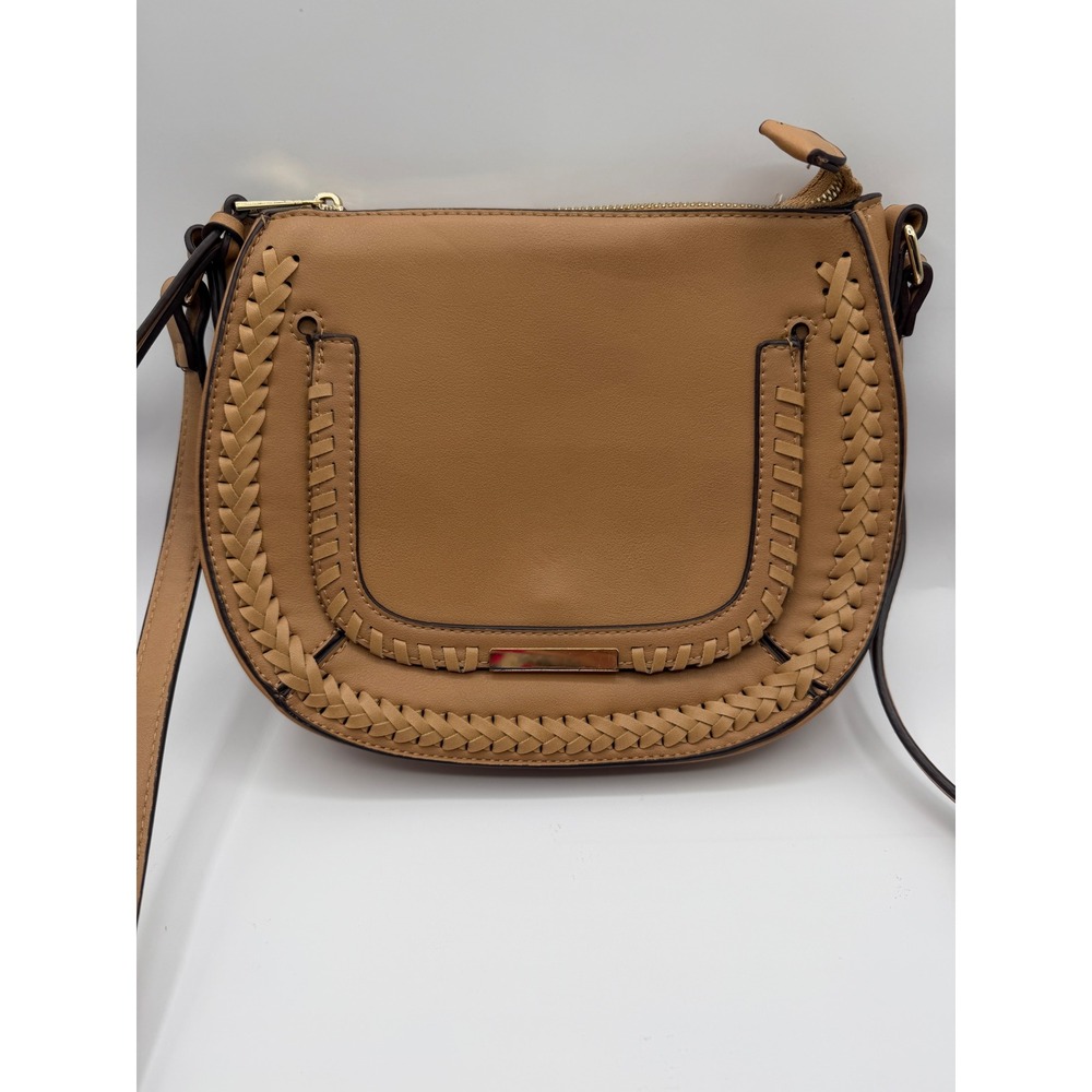 Sole Society Crossbody Bag Womens Small Tan Braided Whipstitch Saddle Bag